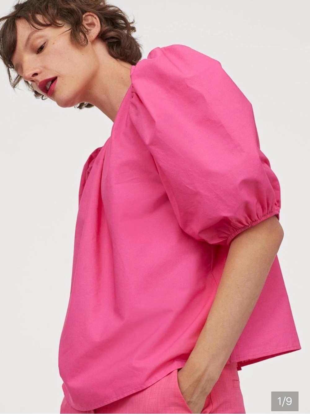 H&M Puff Sleeve Blouse in Bright Pink, XS